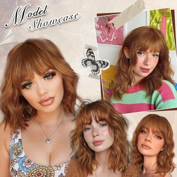 Auburn short wavy wig with bangs 14 inch - Picture 7 of 9